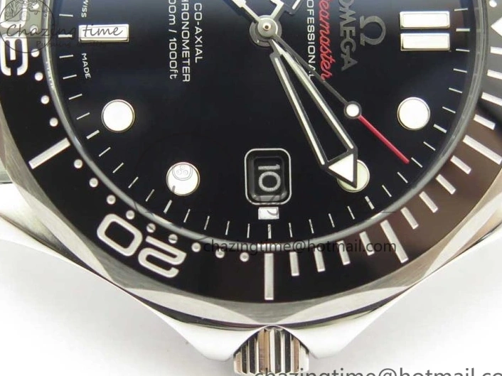 0227 HighQuality Seamaster 300M Chronometer SS Black OMF 1:1 Best Edition on SS Bracelet A2824 (Black Balance Wheel) V 7954